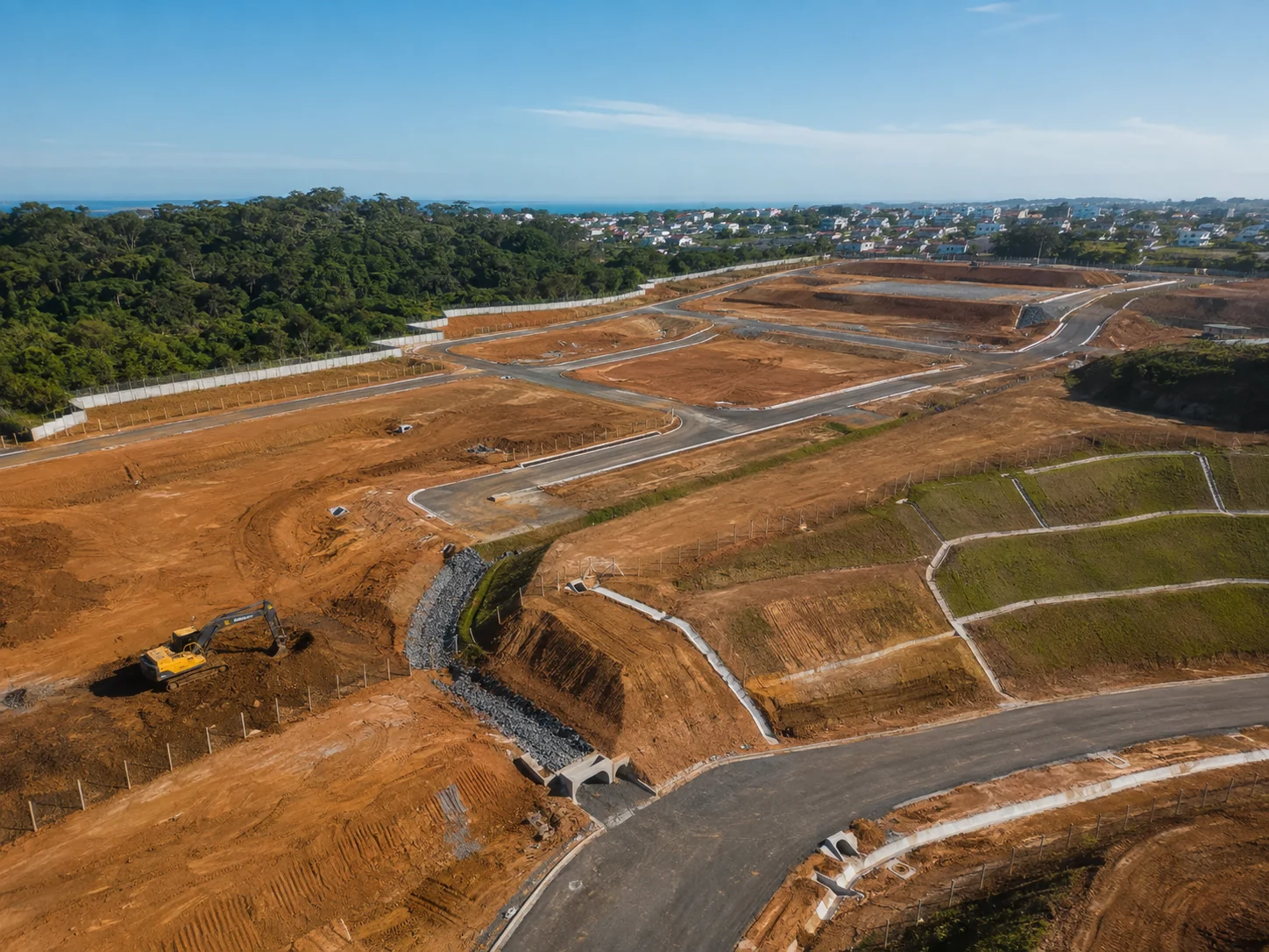 Obra de terraplanagem e implantação de infraestrutura urbana
